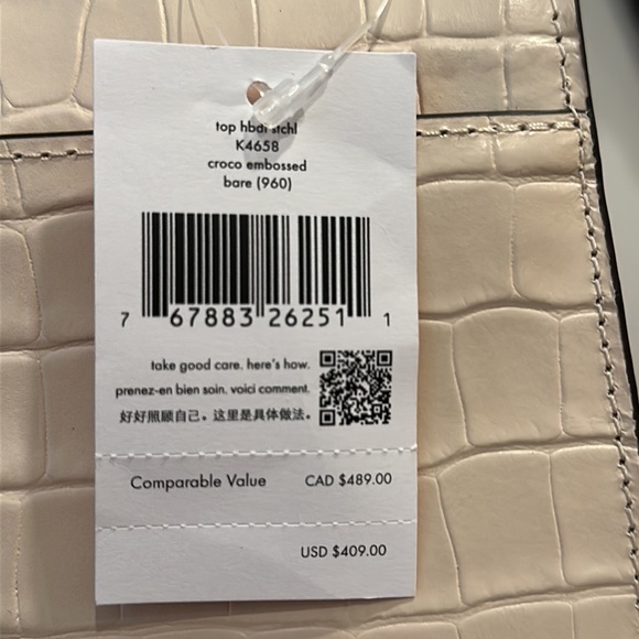 KATE SPADE New York Croc Embossed Leather Top Handle Satchel in Bone, NWT - Picture 15 of 16